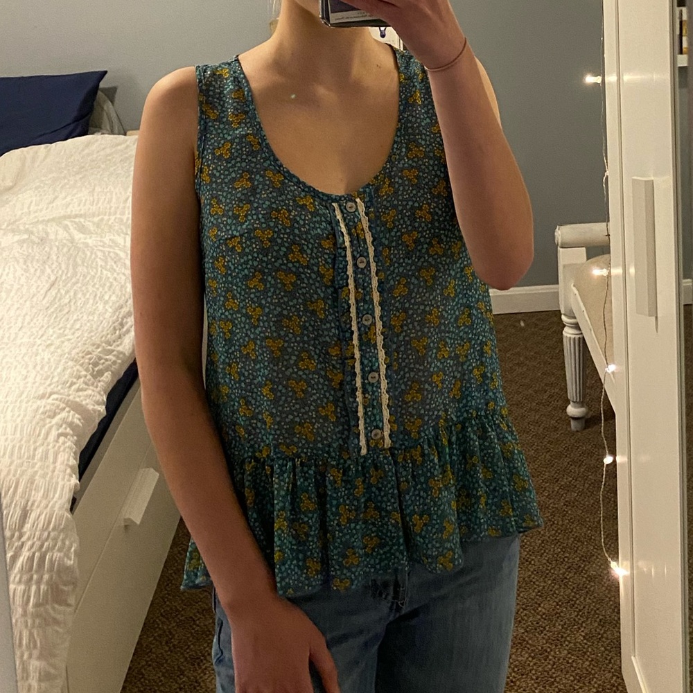 Blue and yellow Flowy Blouse - Picture 4 of 4